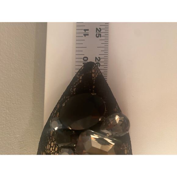 LK BENNETT HEELS 39.5 40 KITTEN BLACK LACE NUDE JULIET SUEDE JEWEL EMBELLISHMENT - Picture 14 of 16